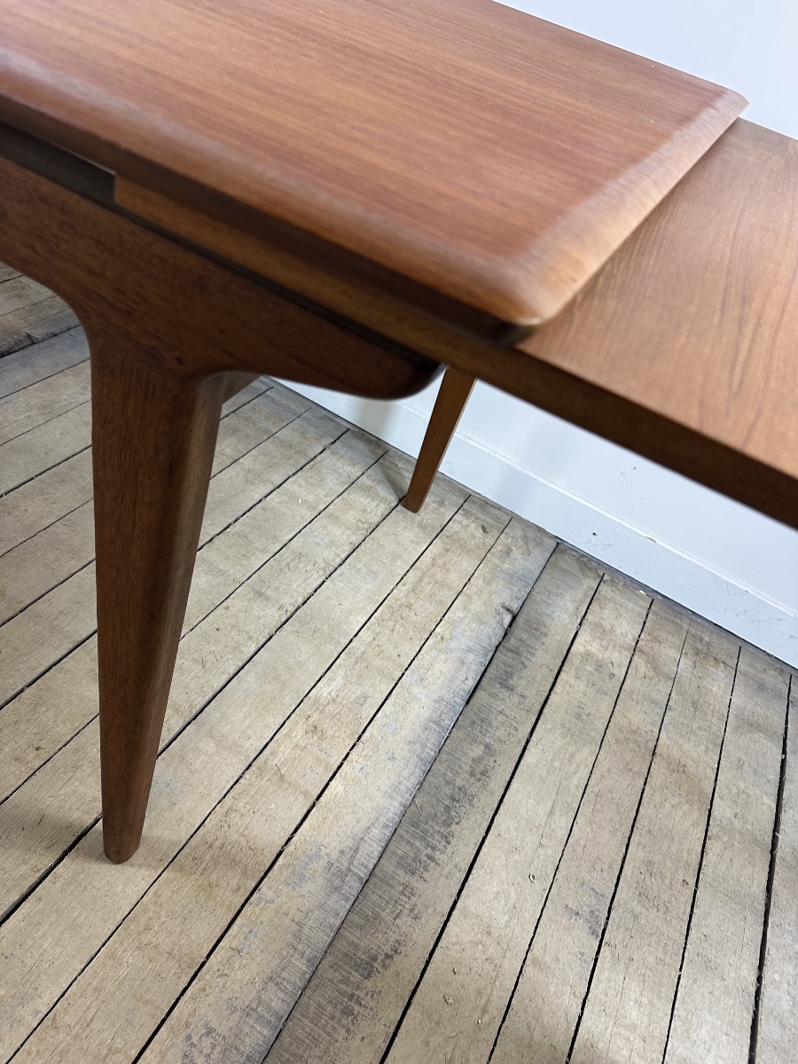 Table à manger scandinave vintage en teck 1970'S – 2 allonges intégrées-photo-7