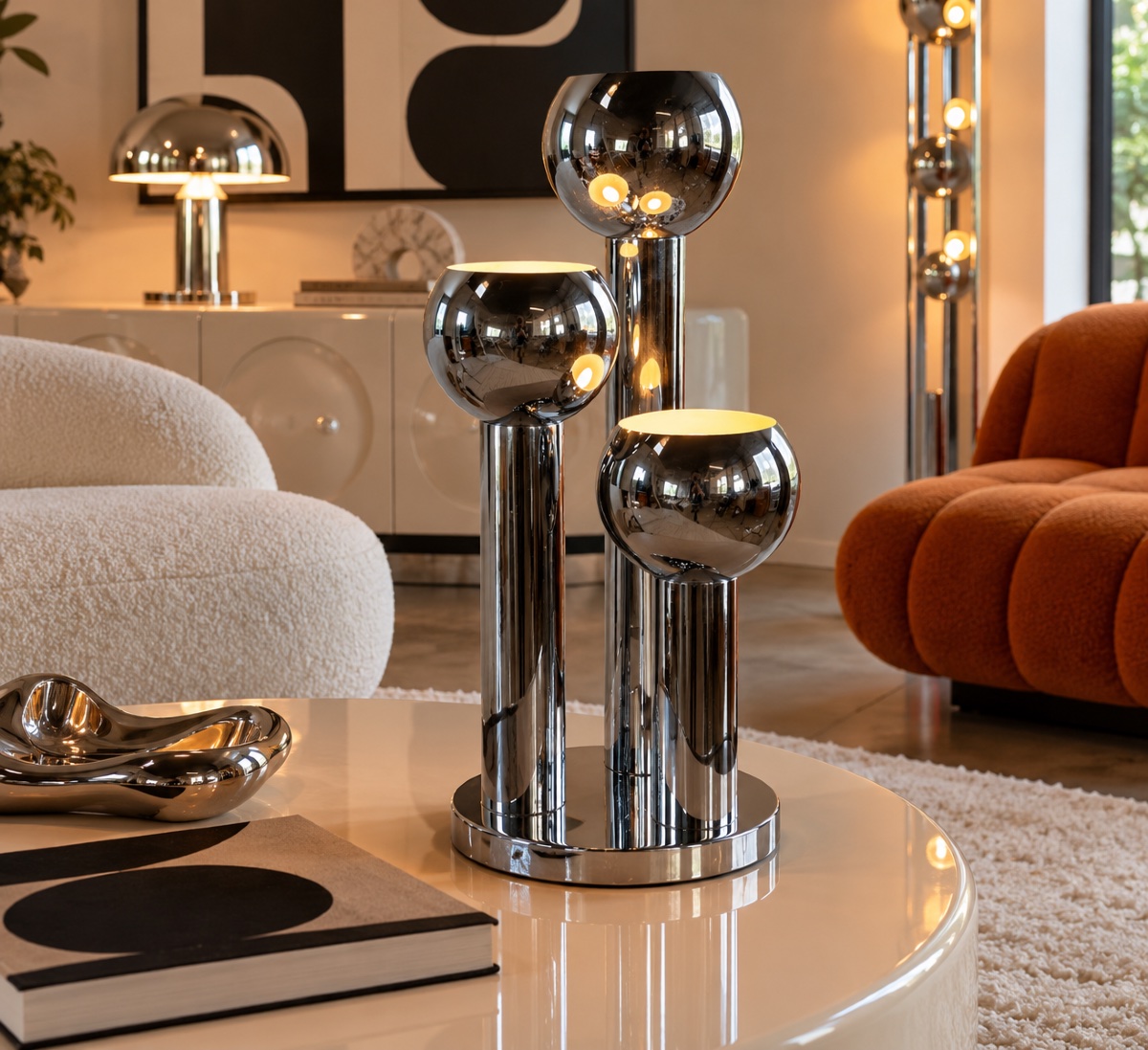 Vintage Space Age Chrome Table Lamp From The 1970s-photo-2