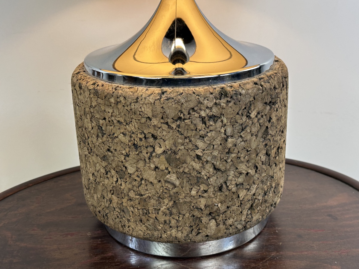 Vintage Cork And Chrome Lamp, 1970-photo-4