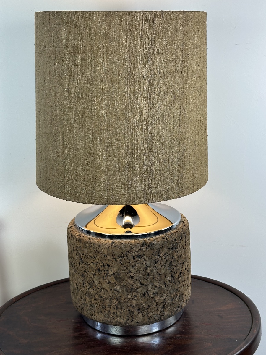 Vintage Cork And Chrome Lamp, 1970-photo-1