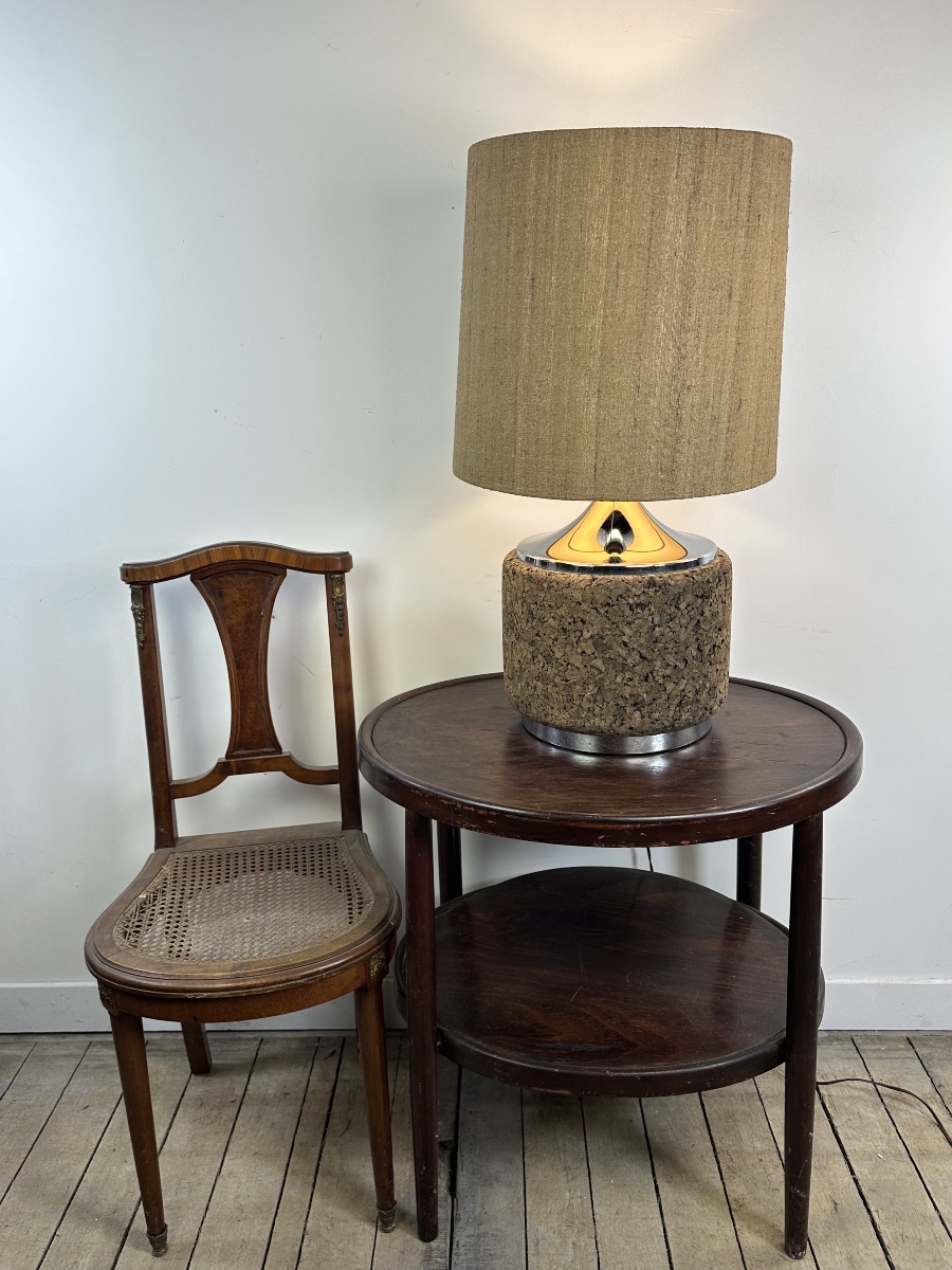 Vintage Cork And Chrome Lamp, 1970-photo-2