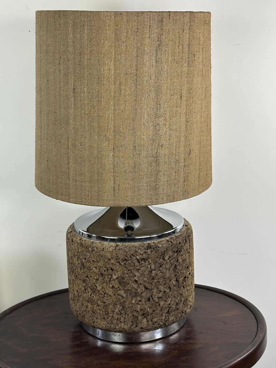 Vintage Cork And Chrome Lamp, 1970-photo-3