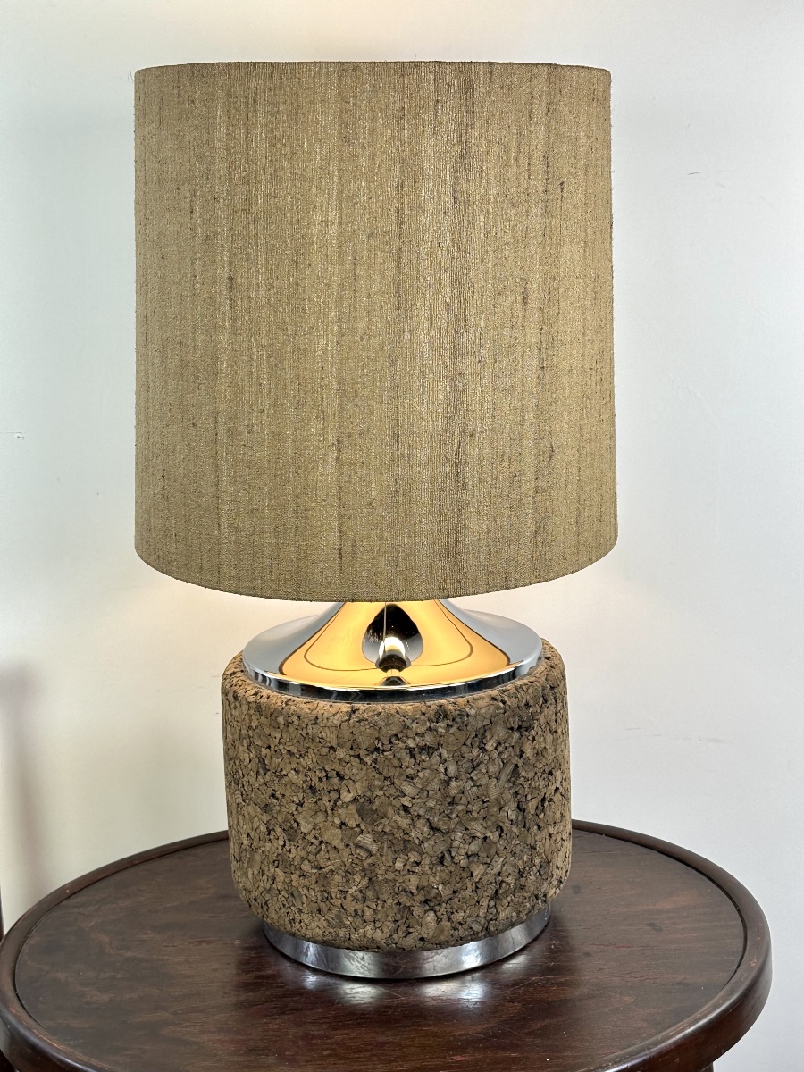 Vintage Cork And Chrome Lamp, 1970