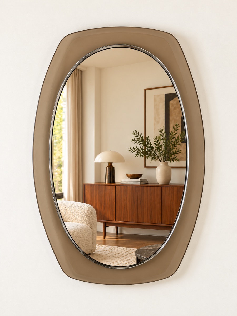 Miroir vintage à cadre verre fumé années 1970