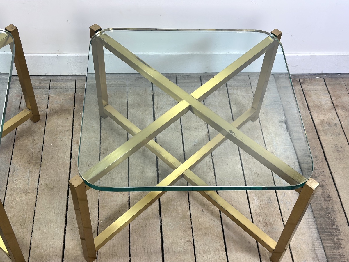 Pair Of Italian Brass And Glass Side Tables From The 1970s-photo-3