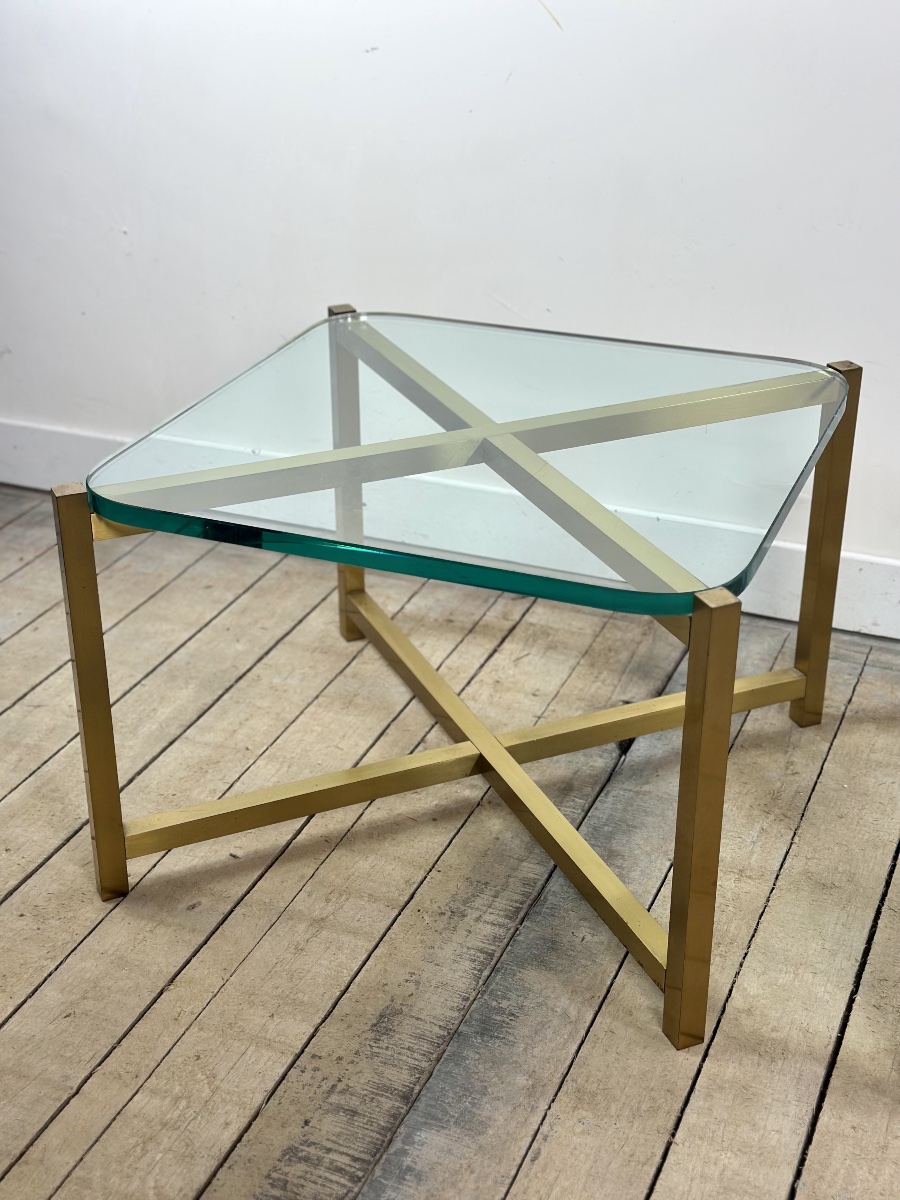 Pair Of Italian Brass And Glass Side Tables From The 1970s-photo-2