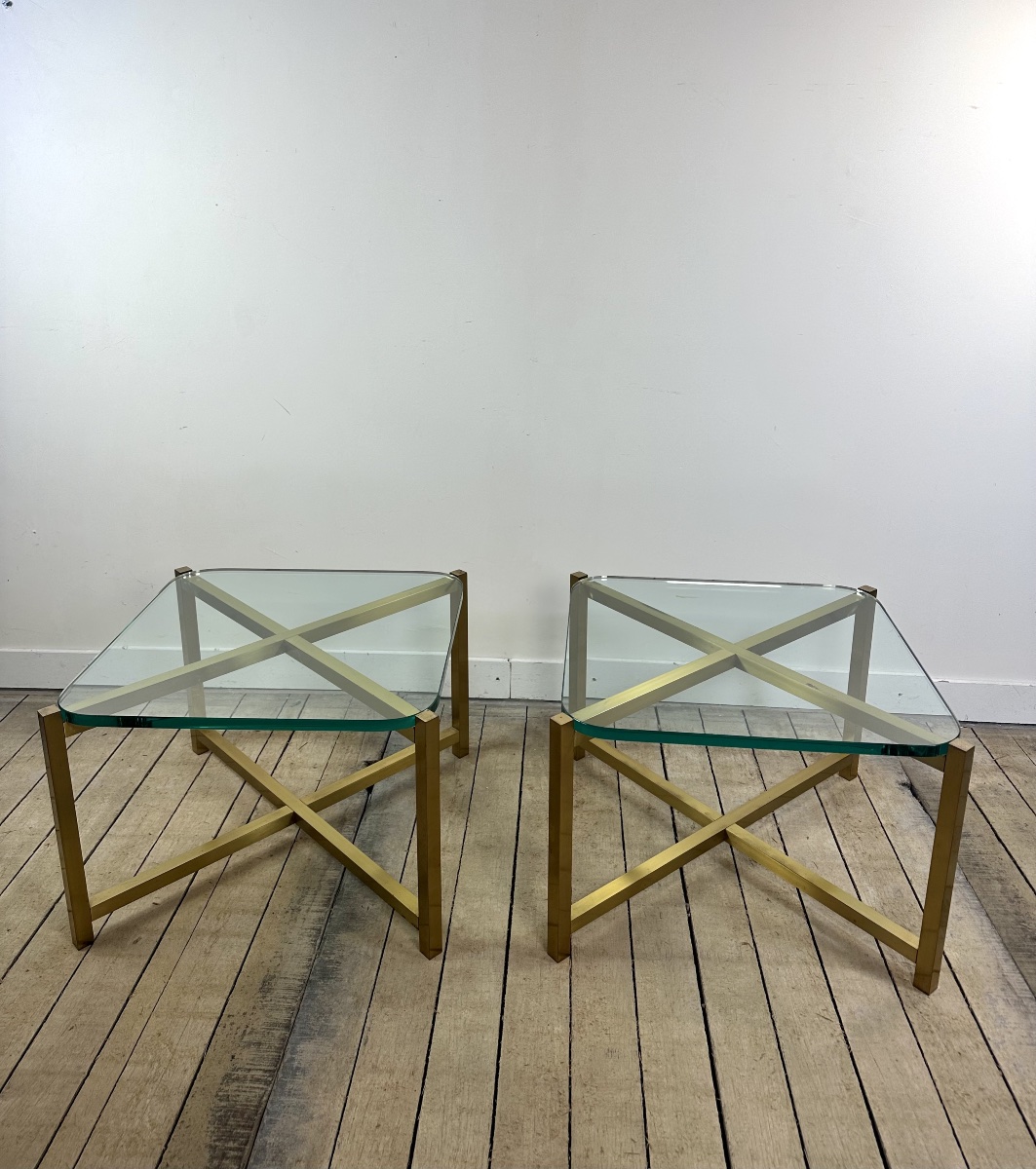 Pair Of Italian Brass And Glass Side Tables From The 1970s-photo-5