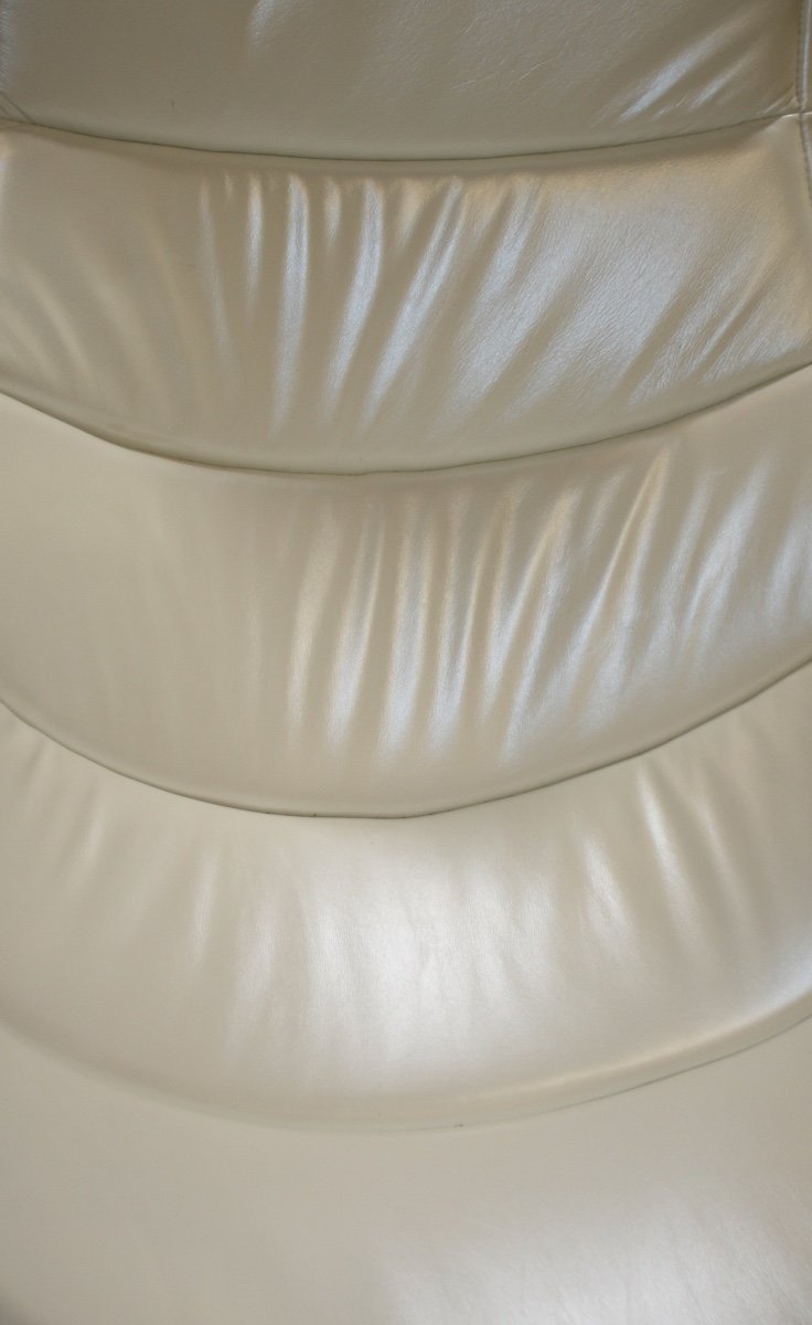 Fauteuils Coque (la Paire) En Cuir Blanc Nacré Vintage 80’s-photo-3