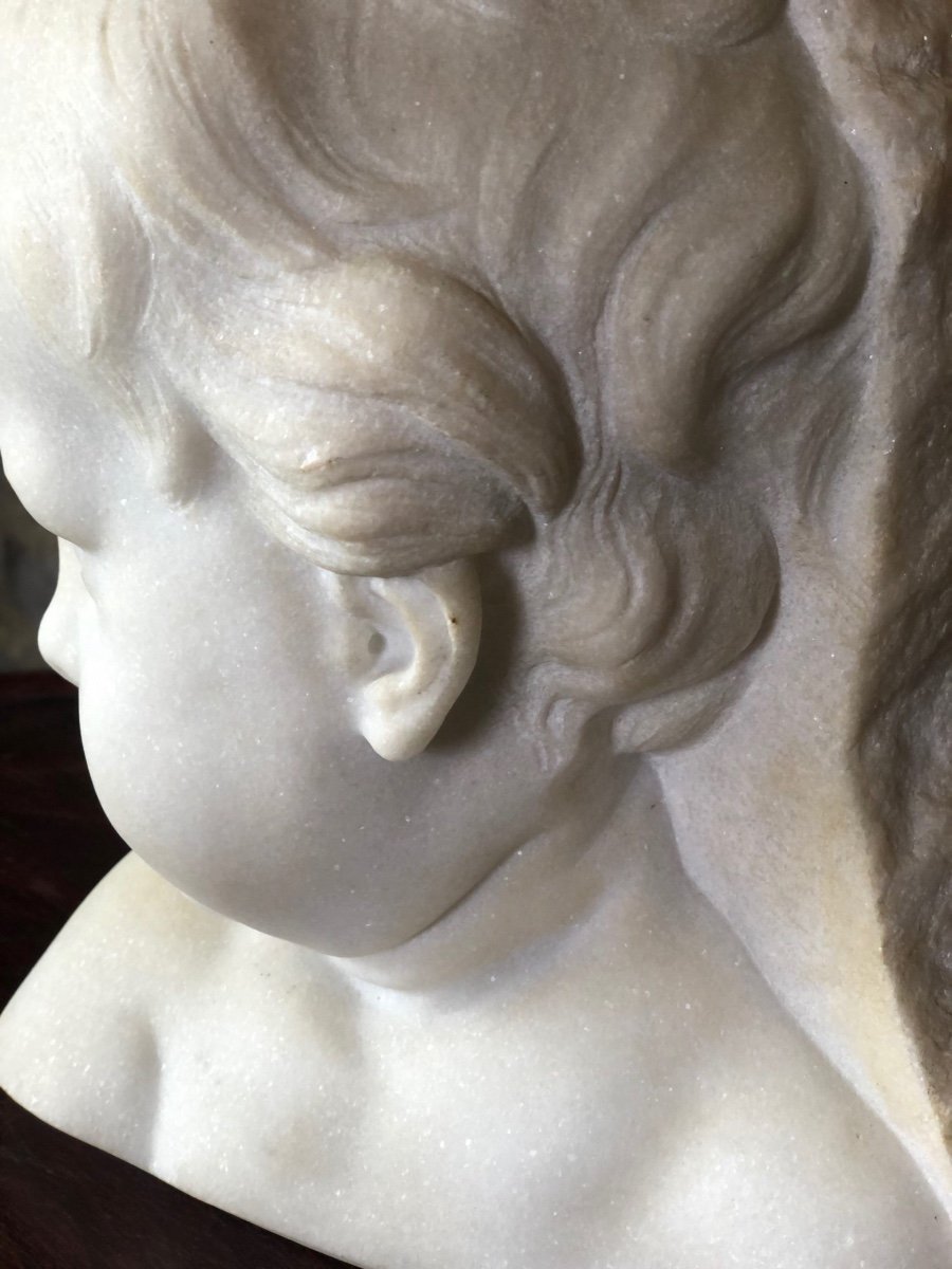 Bust Of Putti (girl) In White Carrara Marble 1940-photo-2