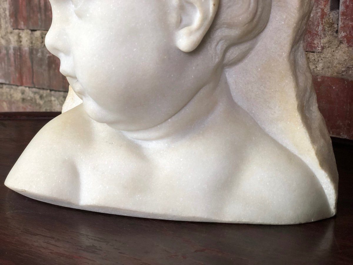 Bust Of Putti (girl) In White Carrara Marble 1940-photo-4