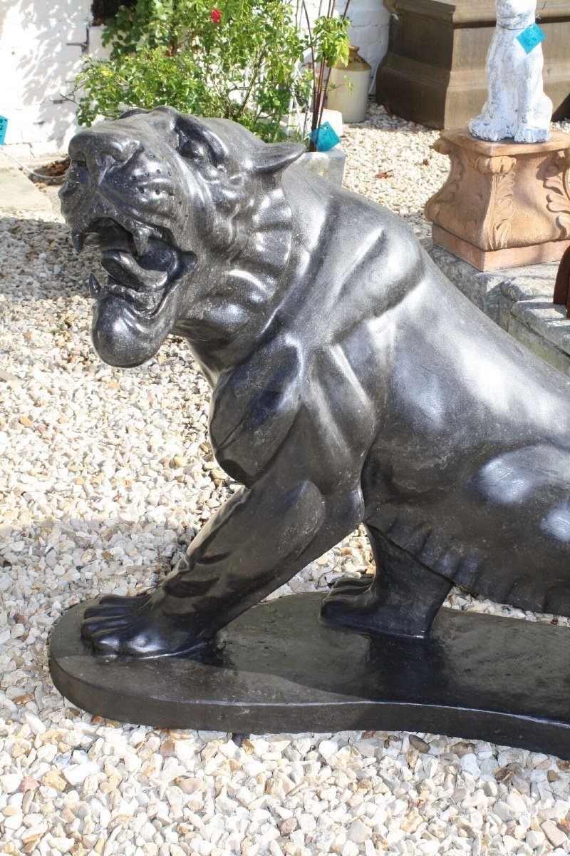 Sculpture Puma / Panther In Gray Marble 70's-photo-2