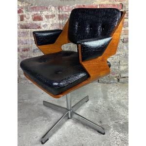 Fauteuil Tournant Martin Stoll Vintage 1960 En Bois Et Simili