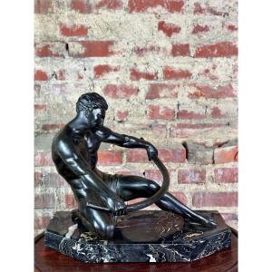 Regulates Art Deco Period Man Bending His Bow Signed Campbell
