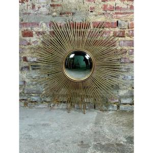 Vintage 90 Iron Sun Mirror With Witch's Eye Diam 100 Cm
