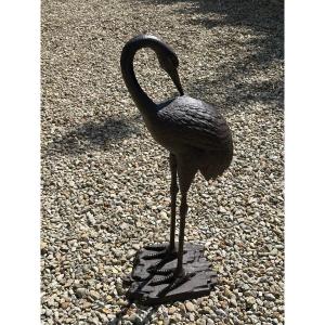 Curved Heron In Cast Iron Ht 77cm