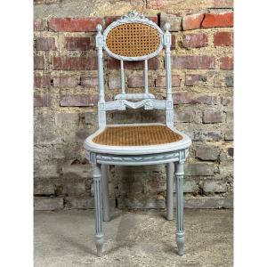 Louis XVI Style Music Chair Cane Gray And Patinated Blue