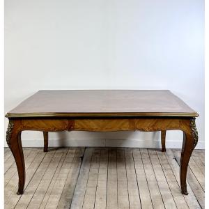 Louis XV Style Table With Extensions In Marquetry And Bronze, 1940s