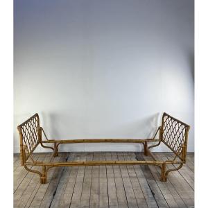 Lit en rotin et bambou vintage 1960