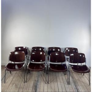 Chairs (series Of 8) In Wood And Aluminum By Giancarlo Piretti By Castelli 1970