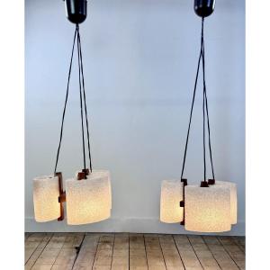 Lustre scandinave en teck et perspex vintage 1960