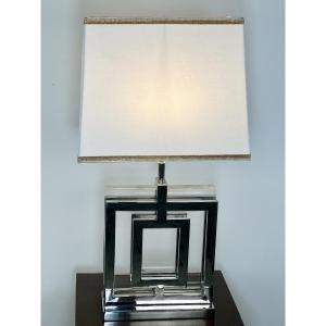 Art Deco Style Lamp In Chromed Aluminum And Altuglass, 2000s