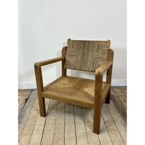 Brutalist Oak Armchair, 1950s