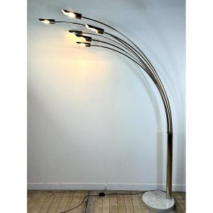 Lampadaire Arc italien 6 lumières en laiton doré 1970'S
