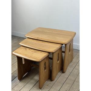 Tables gigogne vintage Ercol en orme massif 1980