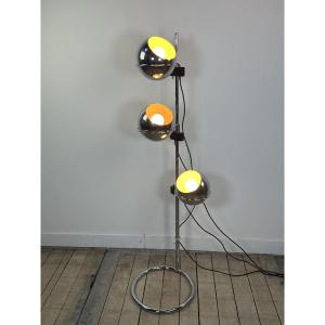 Vintage "eyeball" Space Age Floor Lamp With 3 Chrome Globes, 1970s