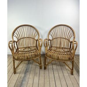 Vintage 1960s Rattan And Bamboo Armchairs (pair)