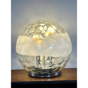 Vintage Ball Lamp: Hand-blown, Bubbled Murano Glass, 1970s
