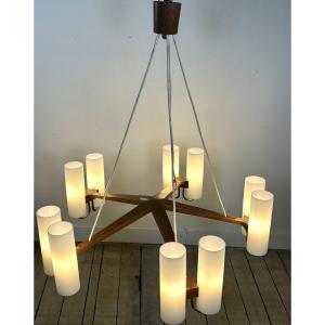 Scandinavian Chandelier By östen Kristiansson For Luxus Sweden – 10 Lights – 1960s