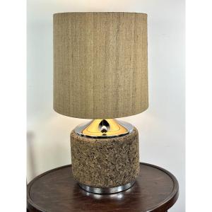 Lampe vintage en liège et chrome 1970