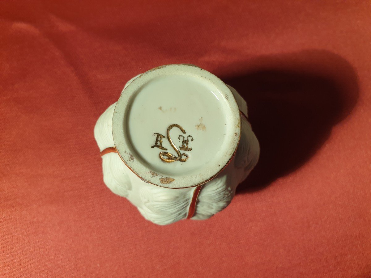Huit Gobelets à Liqueur Porcelaine De Couleuvre Modèle Plumes d'Autruche Années 30-photo-3