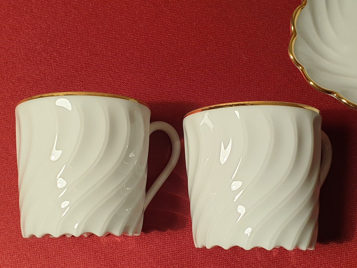 Limoges Six White Moka Cups Twisted Ribs With Their Tray-photo-3