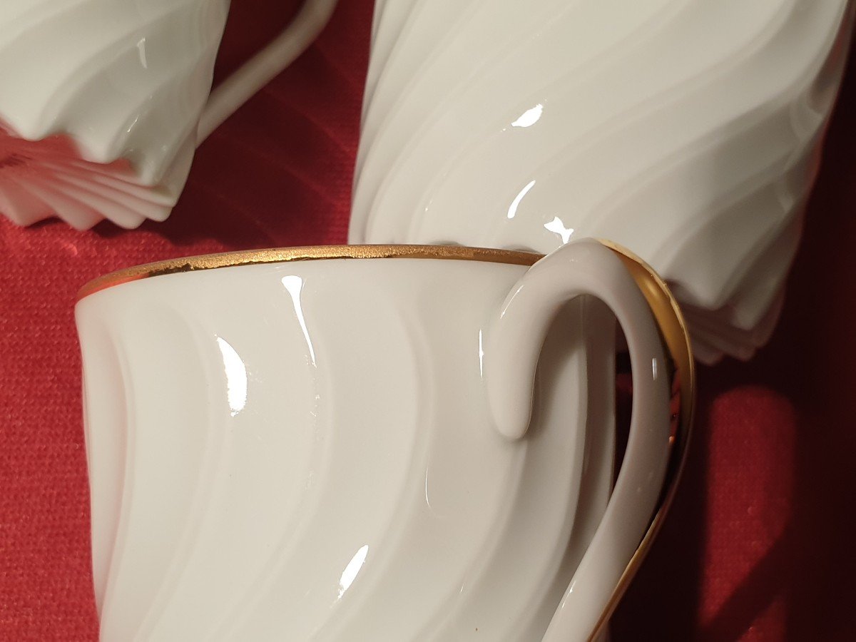 Limoges Six White Moka Cups Twisted Ribs With Their Tray-photo-4
