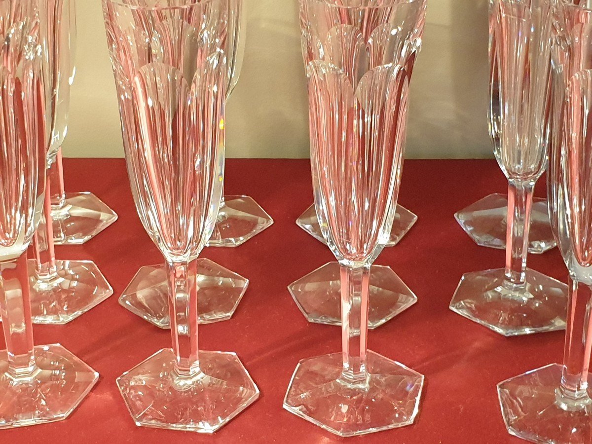 Baccarat "compiègne" 12 Flutes Stamped In Crystal Height 19 Cm-photo-4