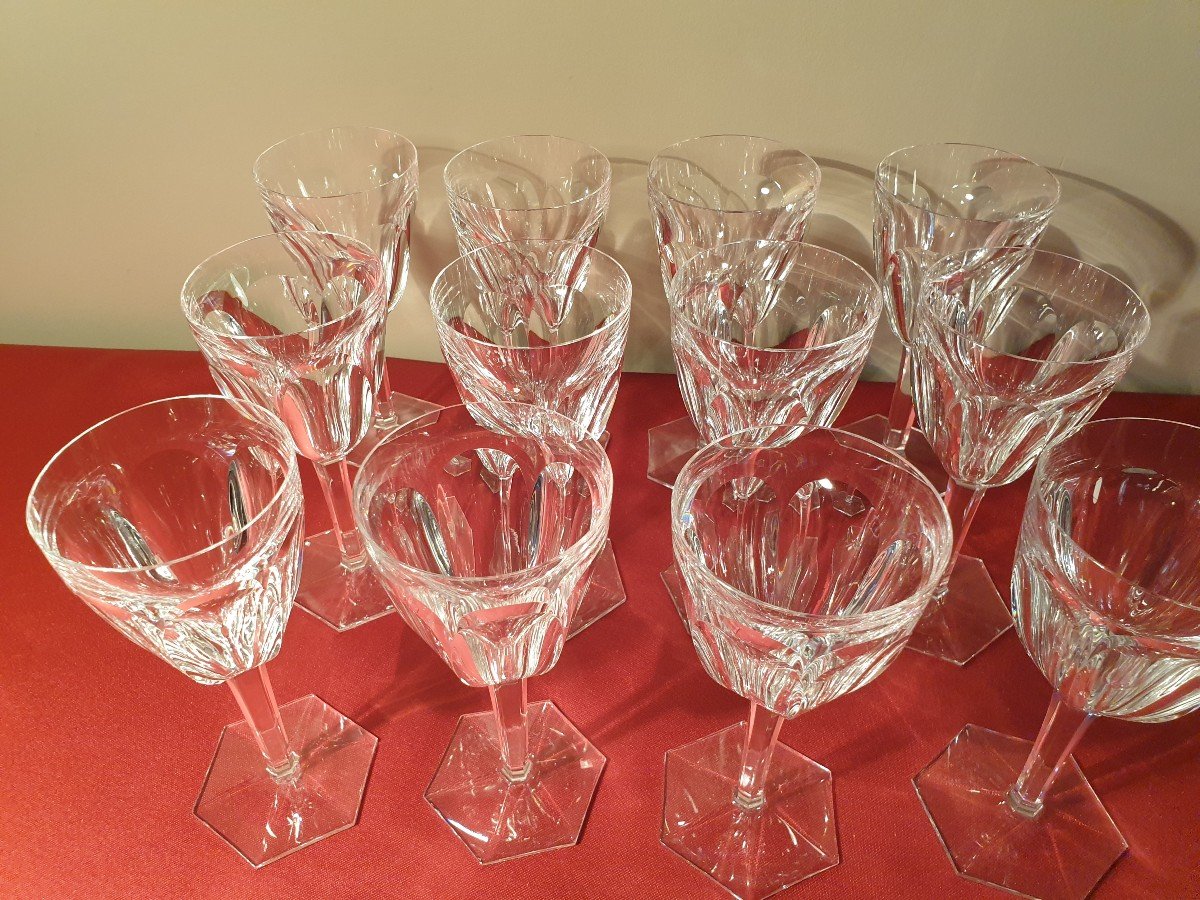 Baccarat "Compiègne"   12 verres à vin rouge estampillés en cristal Hauteur 16,7 cm-photo-5