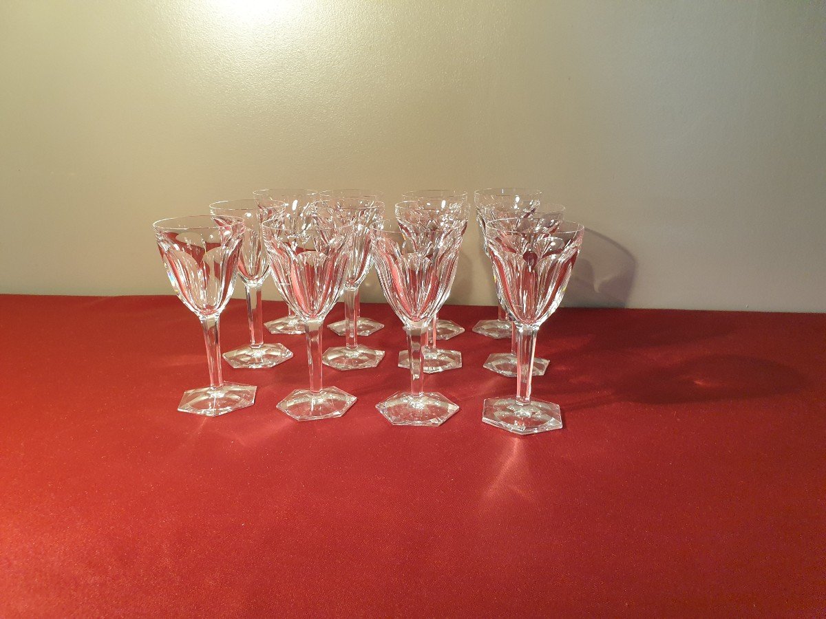 Baccarat "Compiègne"  12 verres à vin cuit estampillés en cristal Hauteur 13 cm-photo-1