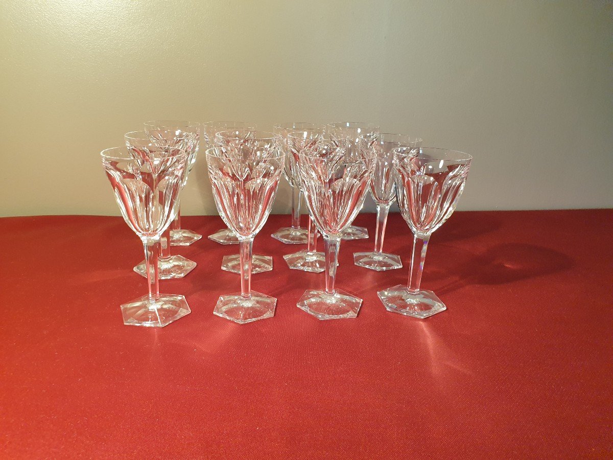 Baccarat "compiègne" 12 Porto Wine Glasses Stamped In Crystal Height 13 Cm