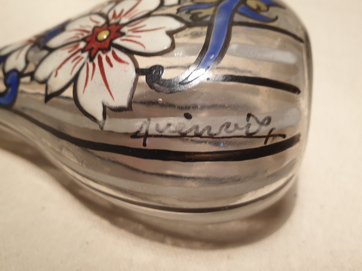 Vase Soliflore, Flacon à Parfum émaillé Signé Henri Quenvil-photo-4