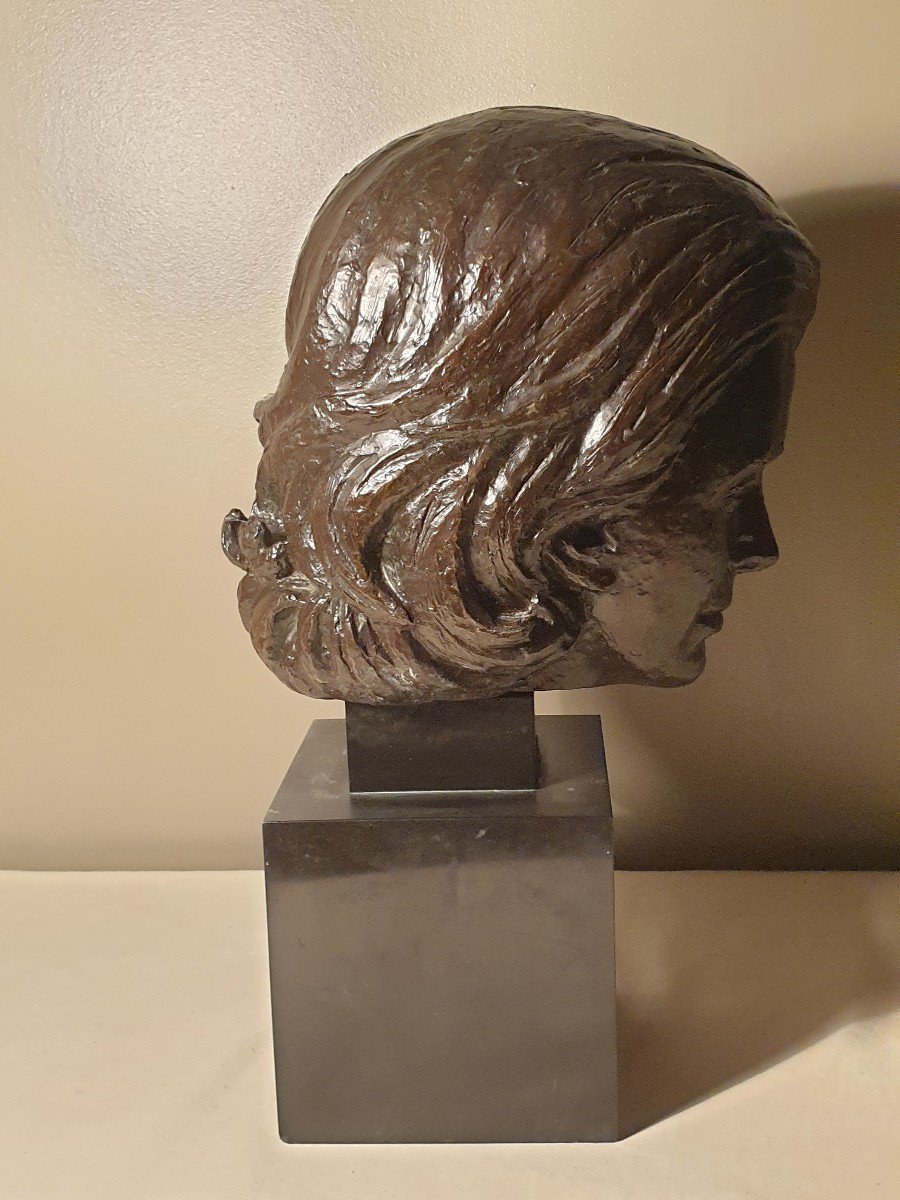 Jean Don (1900-1985) Sculpture En Bronze Patiné Signée Et Datée 55 Tête De Femme-photo-4