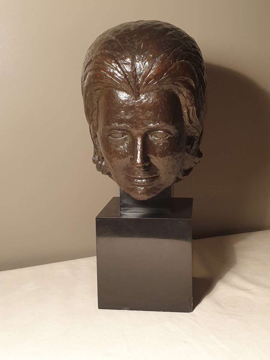 Jean Don (1900-1985) Patinated Bronze Sculpture Signed And Dated 55 Head Of A Woman