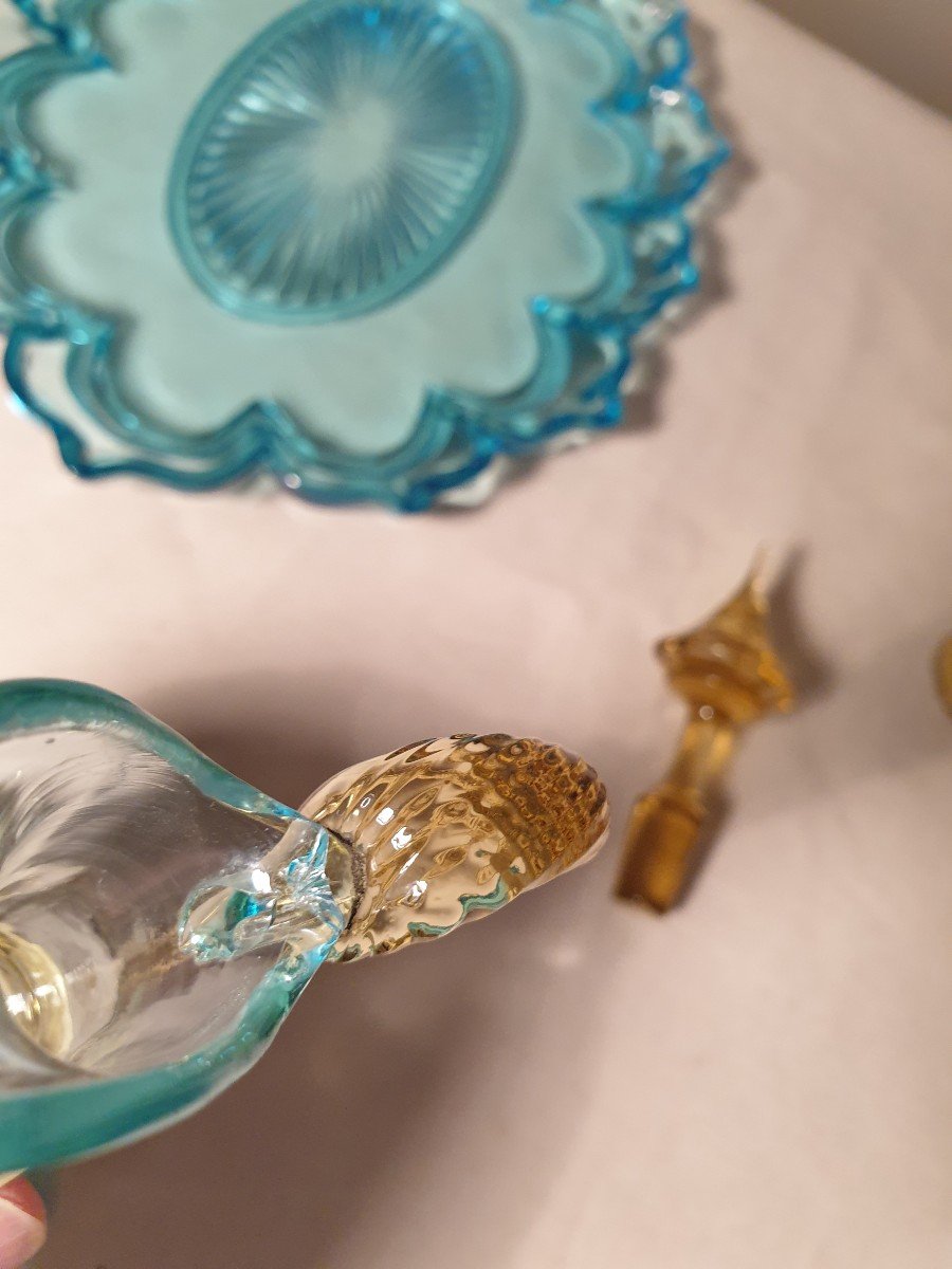 Georges Sand Yellow And Blue Liqueur Service With Its Blue Moving Tray-photo-1