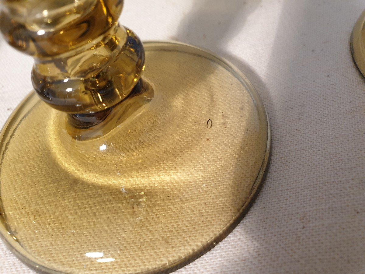 Four Hock Rhine Wine Glasses In Crystal And Blown Smoked Glass.-photo-2
