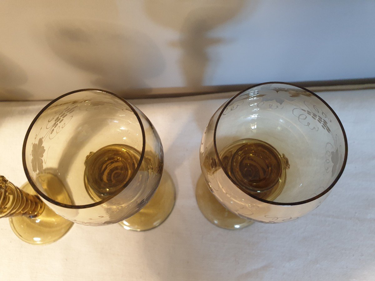Quatre Verres à Vin Du Rhin Roemer En Cristal Et En Verre Fumé Soufflé-photo-4