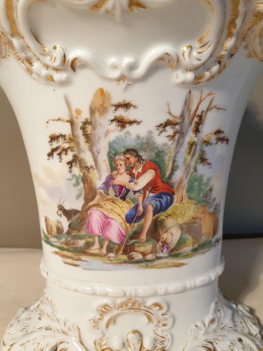 Grand Vase De Mariée En Porcelaine De Paris 19ème Décor De Scène Galante Et De Paysage Ht 25cm-photo-1