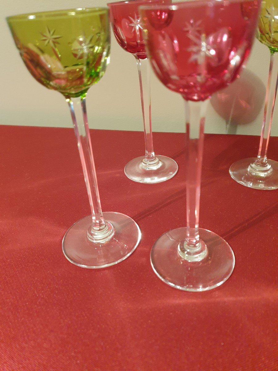 Lot 3 Verres à Liqueur Anciens Couleur Vert - Vintage - Occasion
