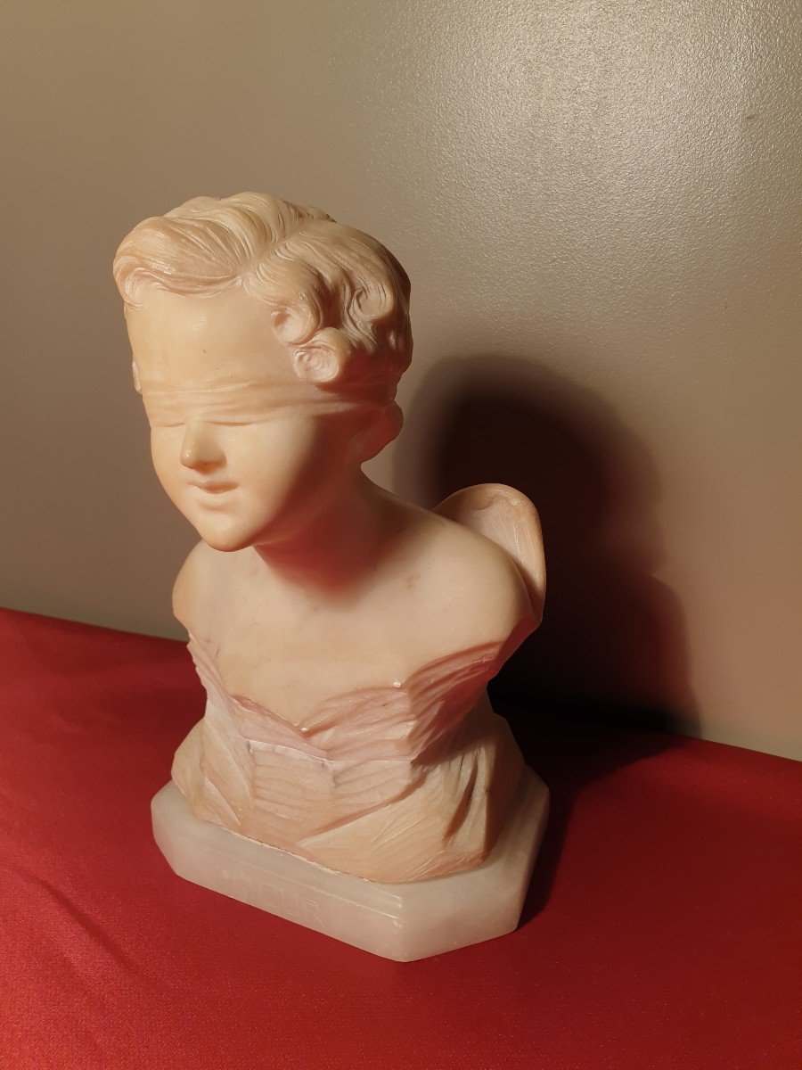 "blind Love" Alabaster Bust Around 1900 Height 27 Cm-photo-2