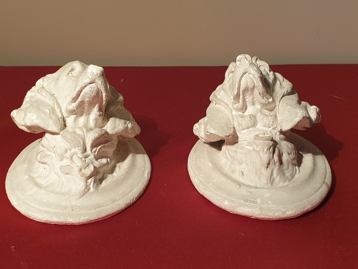 Sculpture Two Medallions: Plaster Dog Heads Height 10.5 Cm-photo-6